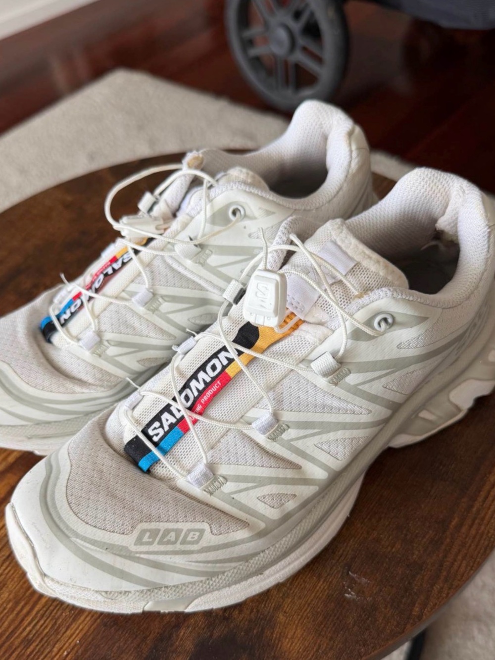 Salomon XT-6 White Lunar Rock Trail Runners Sneakers with Multicolor Logo
